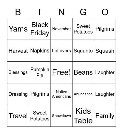 Thanksgiving Bingo Card