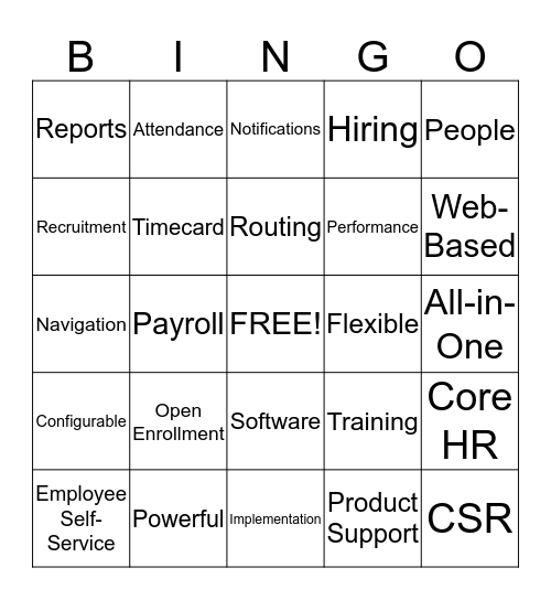 SentricWorkforce Bingo Card