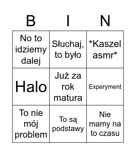 Bingo-Filarowska Edit. Bingo Card