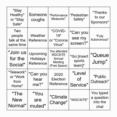 WDCSITE Annual Meeting BINGO Card