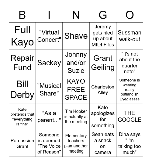 Music Department Bingo Card