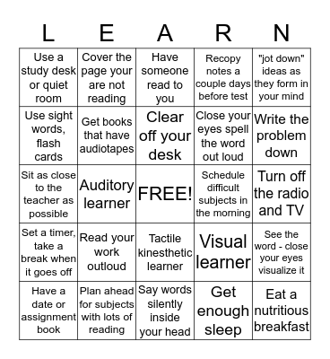 Tips for Learning Bingo Card