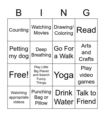 Coping Skills Bingo Card