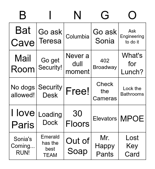 Emerald Plaza Bingo Card