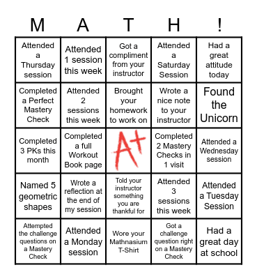 Mathnasium Holiday Bingo Card