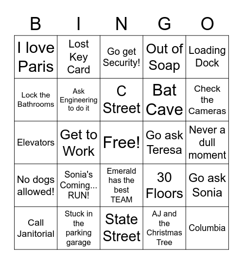 Emerald Plaza Bingo Card