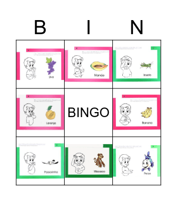 Animais e frutas Bingo Card