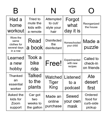 Covid Bingo Card