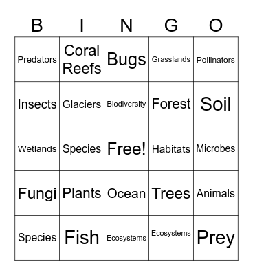 Biodiversity Bingo Card