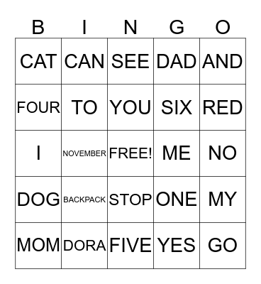 WORDS WE KNOW Bingo Card