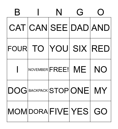 WORDS WE KNOW Bingo Card