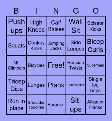 Fitness Bingo Card