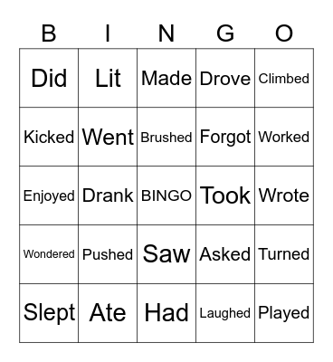 Simple Past Tense Bingo Card