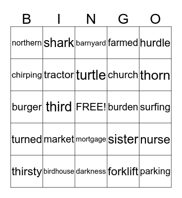 R-Controlled Bingo Card