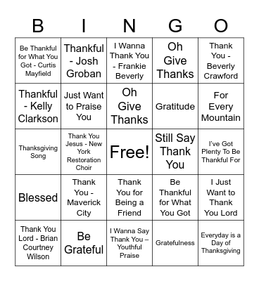 UPCAG Gratefulness Gathering Bingo Card