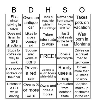 BDHS BINGO Card
