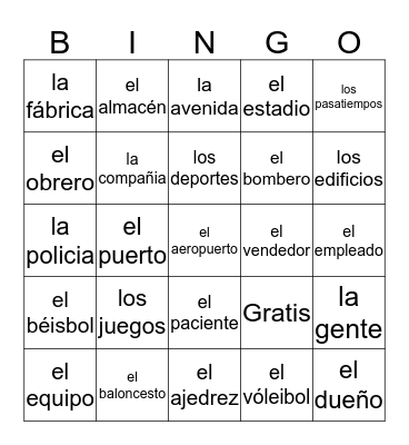 Midterm Exam Vocabulario Bingo Card