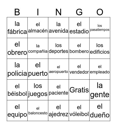 Midterm Exam Vocabulario Bingo Card