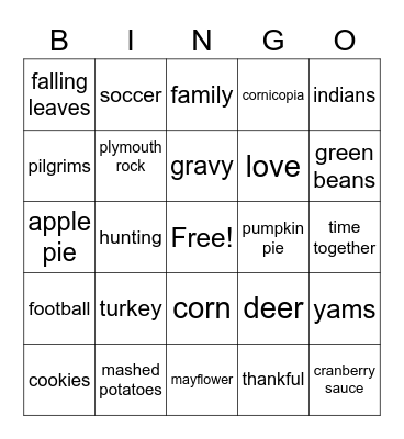 Thanksgiving Bingo Card