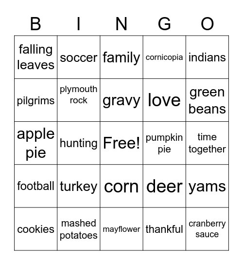 Thanksgiving Bingo Card