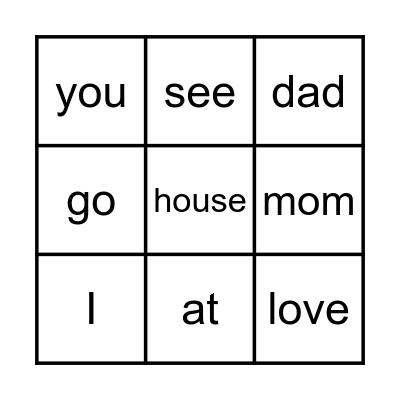 Pink heart words Bingo Card