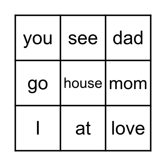 Pink heart words Bingo Card