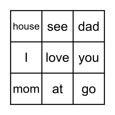 Pink heart words Bingo Card