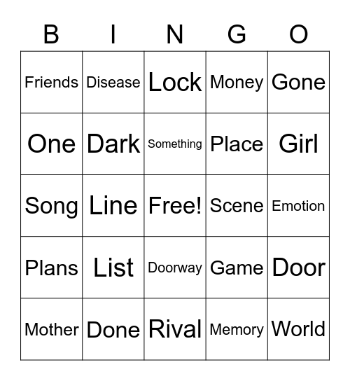 Finish the Lyrics Bingo Card
