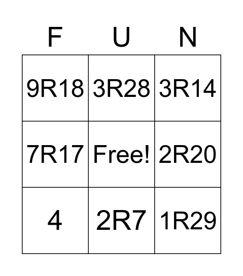 Multi-Digit Division Bingo Card