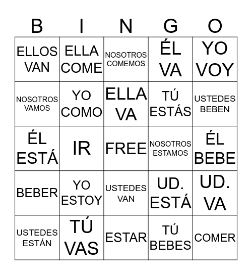 IR,ESTAR,COMER,BEBER Bingo Card