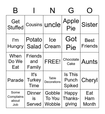 Family & Friends Bingo Card