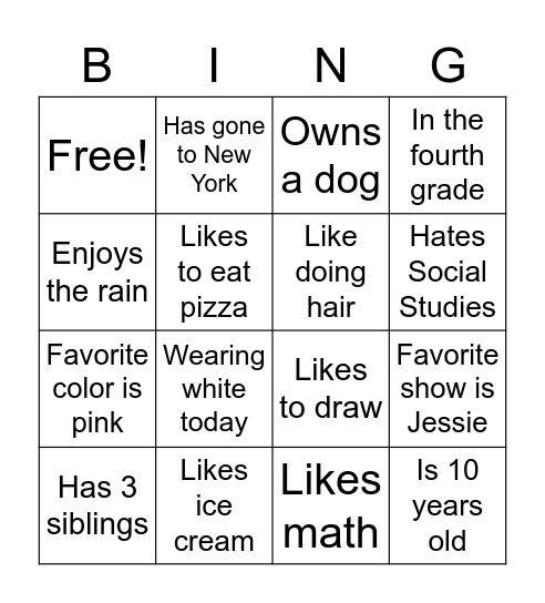 Personal Bingo Card