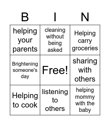 Serving Others Bingo Card