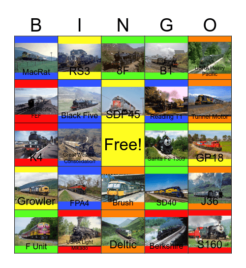 Railways in Texas,New York,Pennsylvania,Utah,California,Ohio,North Carolina, Georgia and Scotland Bingo Card