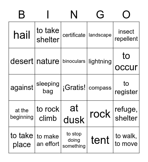 La Naturaleza Bingo Card