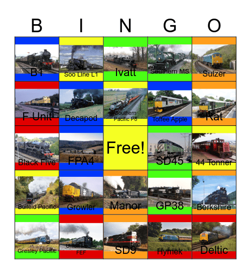 Dinner Trains that I would like to ride one day Bingo Card