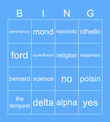 Brave New World Bingo Card