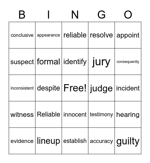 Chapter 8 Bingo Card