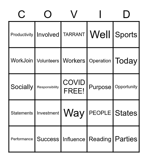 UNITED WAY 2020 Bingo Card