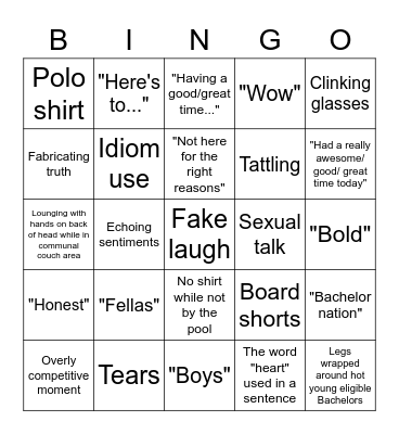 Bachelorette Episode 4 Bingo Card