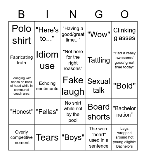 Bachelorette Episode 4 Bingo Card