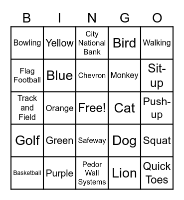 Special Olympics Bingo Card