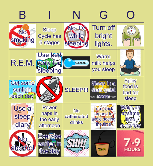 Sleep Hygiene Bingo Card