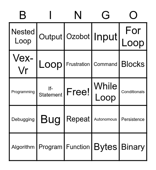 Coding Vocabulary Review Bingo Card