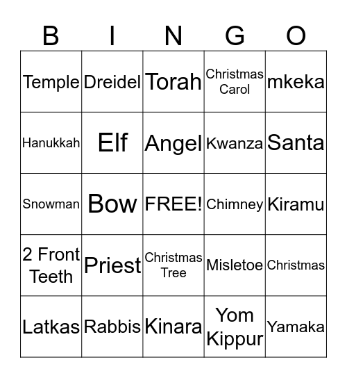 Holiday Hoopla  Bingo Card