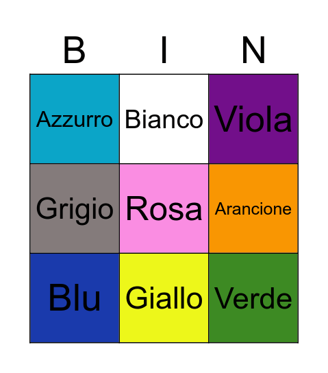 Tombola dei colori Bingo Card
