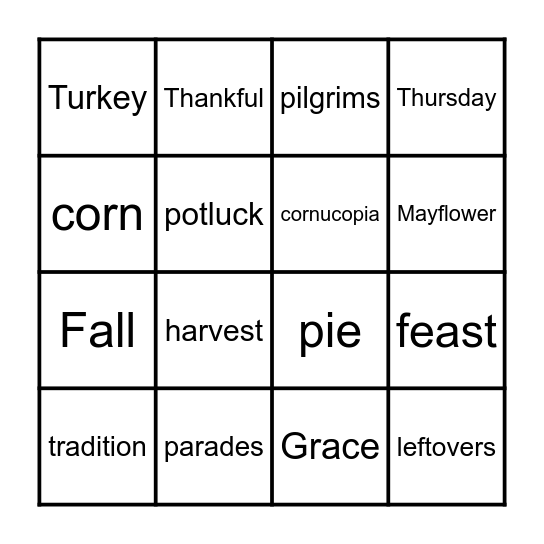 Thanksgiving Bingo Card