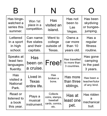 People Bingo Card