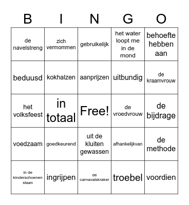 TA Thema 3 Woordenschat Bingo Card