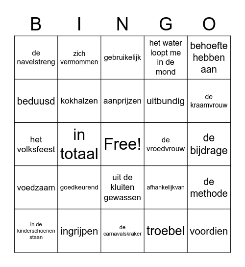 TA Thema 3 Woordenschat Bingo Card